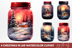 Christmas in Jar Watercolor Clipart PNG Product Image 1