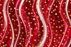 A vibrant red background with gold stars and white wavy line Product Image 1