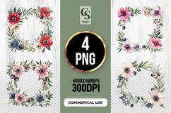 Anemone Floral Frame Clipart Sublimation PNG Product Image 1