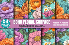 Boho Floral Surface Patterns Digital Paper Background PNG Product Image 1