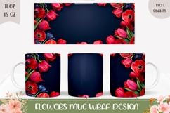 Flowers Mug Wrap, Red Tulips Mug Sublimation Product Image 1