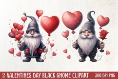Black Gnome Valentines Day Clipart, Valentines Clipart Product Image 1