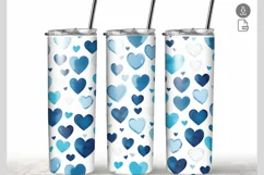 Blue Hearts Watercolor 20 oz Tumbler Wrap Sublimation Product Image 1