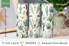 Western Skull Tumbler Wrap, Cactus Tumbler Design Product Image 1