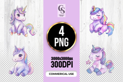 Pastel Rainbow Unicorn Watercolor Clipart PNG Product Image 1