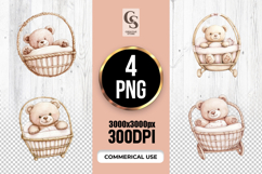 Baby Teddy Bear Basket Clipart PNG Product Image 1