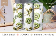 Watercolor Kiwi Tumbler Wrap, Cute Bows Tumbler Design Product Image 1