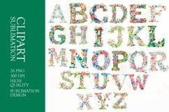 Watercolor floral a to z letter clipart sublimation Product Image 1