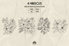 Tropical hibiscus line art set Svg Png Eps Product Image 1
