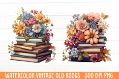 Watercolor Vintage Old Books clipart, Watercolor Clipart Product Image 1