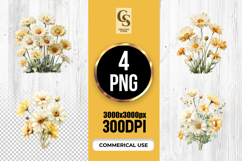 Yellow Daisy Watercolor Flowers Clipart Sublimation PNG Product Image 1
