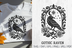 Gothic Raven with Roses and Moon Halloween SVG PNG Clipart Product Image 1