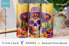 3D Sugar Skull Tumbler Wrap, 3D Flowers Tumbler Template Product Image 1
