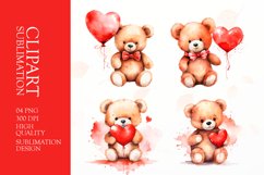 Valentines Day watercolor teddy bear Clipart Product Image 1