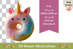Cute Unicorn Illustration, 3D Donut PNG, 3D Unicorn PNG Product Image 1