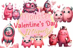 Couple monsters in Valentine’s Watercolor Clipart Product Image 1