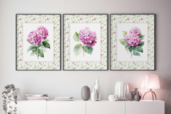 Watercolor Pink Hydrangea Set of 3 Prints Product Image 1