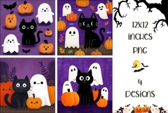 Cartoon Halloween Cat Backgrounds, Halloween Pumpkins Print Product Image 1