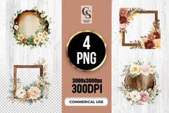 Rustic Wooden Floral Frames Clipart Sublimation PNG Product Image 1