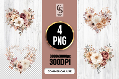 Dusty Rose Taupe Watercolor Floral Heart Clipart Set PNG Product Image 1