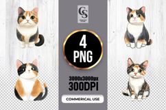 Cute Calico Cat Watercolor Illustration Clipart PNG Product Image 1