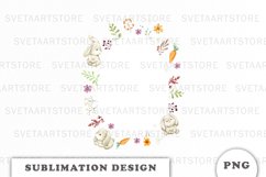 Easter Rabbits with floral frame PNG Product Image 1