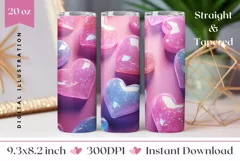 3D Glitter Tumbler Design, Valentine's Day Tumbler Wrap Product Image 1