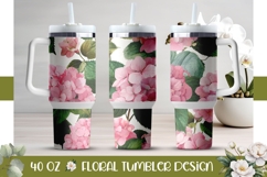 Flowers Tumbler PNG, Pink Hydrangea 40 Oz Tumbler Product Image 1