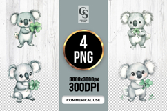 Watercolor Koala Lucky Shamrock Clipart Sublimation PNG Product Image 1