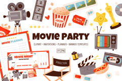 Movie Party Bundle | Clipart, Invitations &amp; Planner Product Image 1