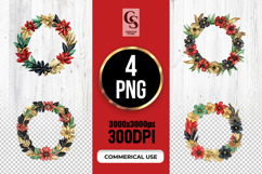 Red Black Gold Floral Wreath Frame Clipart Sublimation PNG Product Image 1