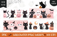 Cartoon Halloween Cats Mug Wrap, Fall Pumpkins Mug PNG Product Image 1