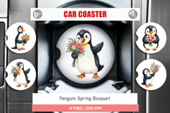 Car Coaster Penguin Spring Bouquet Product Image 1