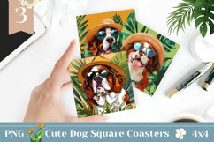 Summer Dog Square Coasters PNG, Saint Bernard Square Coaster Product Image 1