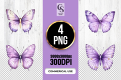 Watercolor Lavender Butterfly Clipart Sublimation PNG Product Image 1