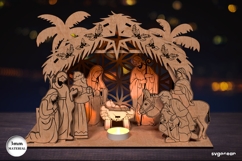 Nativity Scene Candle Holder Laser Cut | Candle Stand | SVG Product Image 1