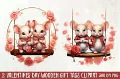 Valentine Animal On Swings Clipart, Valentine Animal Clipart Product Image 1