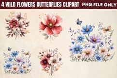 Wild flowers butterflies and dragonfly Clipart PNG Product Image 1