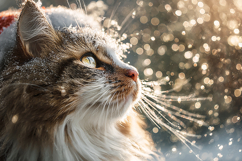 Cute Cat in Santa Hat Snow Bokeh Background Winter Pet Product Image 1