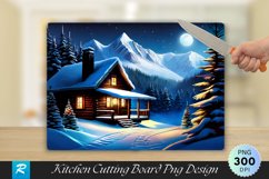 Snowy Mountain Cabin Christmas Cutting Board PNG Design Product Image 1