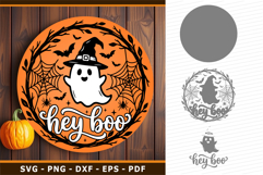 Hey Boo, Halloween Round Door Sign SVG PNG Laser Cut Files Product Image 1