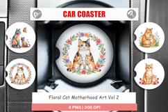 Floral Cat Motherhood Art Car Coaster Product Image 1
