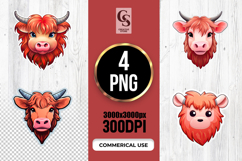 Cute Highland Cow Face Sticker Sublimation SVG PNG Product Image 1