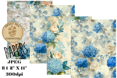 Blue, Flowers, Paper, Shabby Chic, Papers, Junk Journal Product Image 1