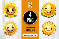 Cute Smiling Sunflower Face Clipart Sublimation PNG Product Image 1