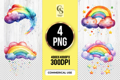 Watercolor Rainbow Cloud Star Clipart PNG Product Image 1