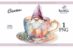 Watercolor Christmas gnome in tea mug, Gnome PNG Product Image 1