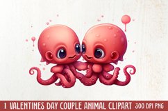 Couple Animal Valentines Day Clipart, Watercolor Couple Product Image 1