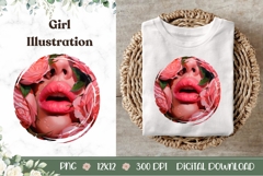 Girl Illustration, Pink Roses PNG, Pink Lips PNG Product Image 1