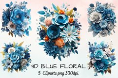 3d sublimation Blue Floral Bouquet Clipart Bundle, 3D Product Image 1